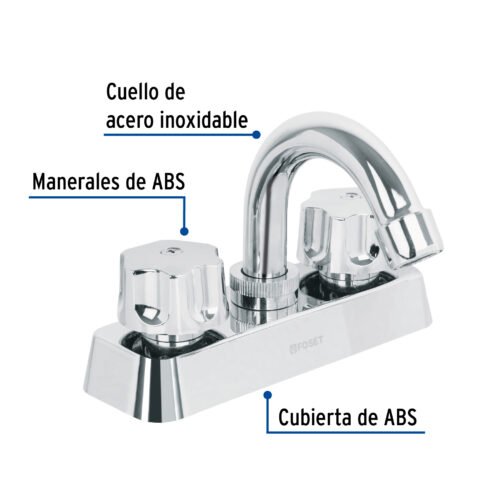 49282 - Mezcladora 4" lavabo, ABS, cuello curvo, hexagonal, BASIC