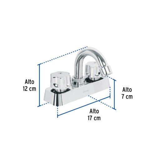 49282 - Mezcladora 4" lavabo, ABS, cuello curvo, hexagonal, BASIC