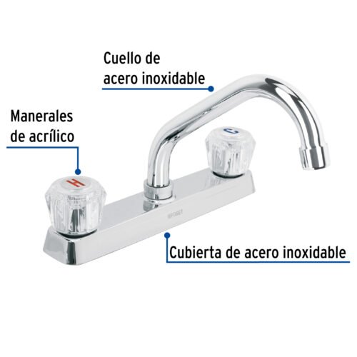 49286 - Mezcladora 8" fregadero cromo, cuello corto, acrílico, BASIC