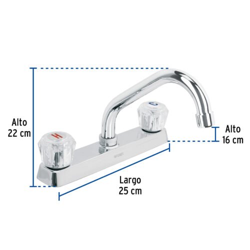 49286 - Mezcladora 8" fregadero cromo, cuello corto, acrílico, BASIC