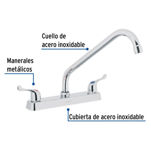 49287 - Mezcladora 8" fregadero cromo, cuello largo, palanca, BASIC