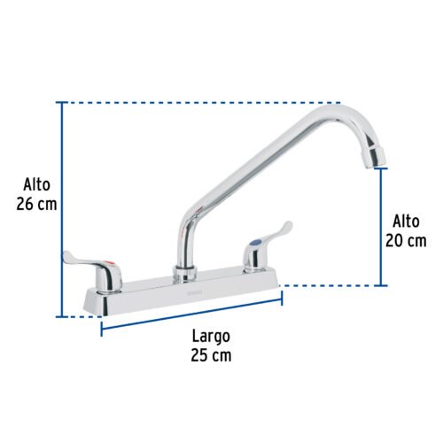 49287 - Mezcladora 8" fregadero cromo, cuello largo, palanca, BASIC