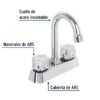 49288 - Mezcladora 4" lavabo, ABS, cuello bar, hexagonal, BASIC