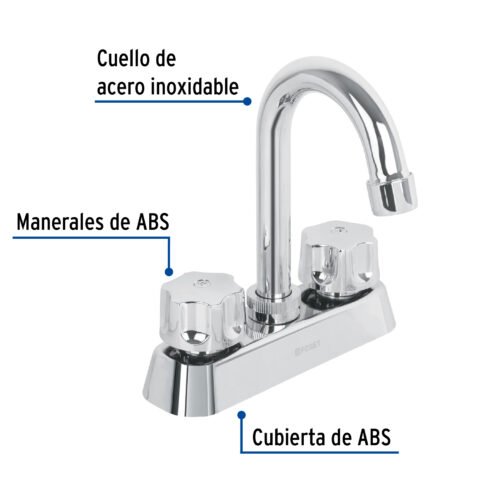 49288 - Mezcladora 4" lavabo, ABS, cuello bar, hexagonal, BASIC