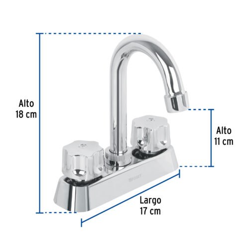49288 - Mezcladora 4" lavabo, ABS, cuello bar, hexagonal, BASIC