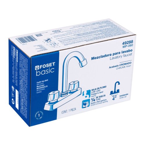 49288 - Mezcladora 4" lavabo, ABS, cuello bar, hexagonal, BASIC