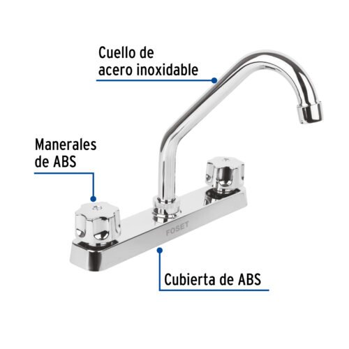 49289 - Mezcladora 8" fregadero, ABS, cuello corto, hexagonal, BASIC