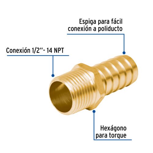 49305 - Adaptador macho de latón 1/2" para poliducto, Foset