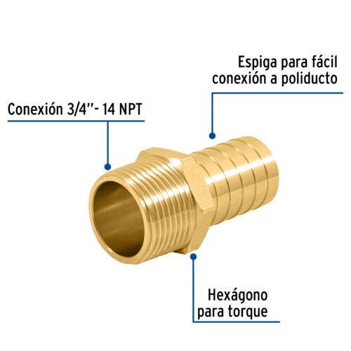 49306 - Adaptador macho de latón 3/4" para poliducto, Foset