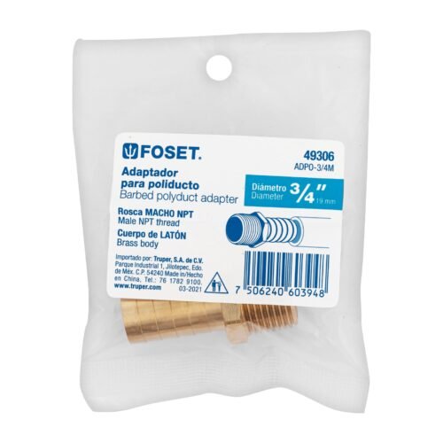 49306 - Adaptador macho de latón 3/4" para poliducto, Foset