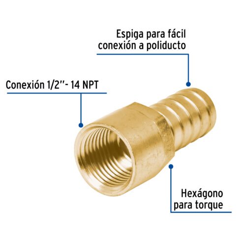 49311 - Adaptador hembra de latón 1/2" para poliducto, Foset