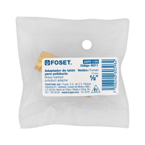 49311 - Adaptador hembra de latón 1/2" para poliducto, Foset