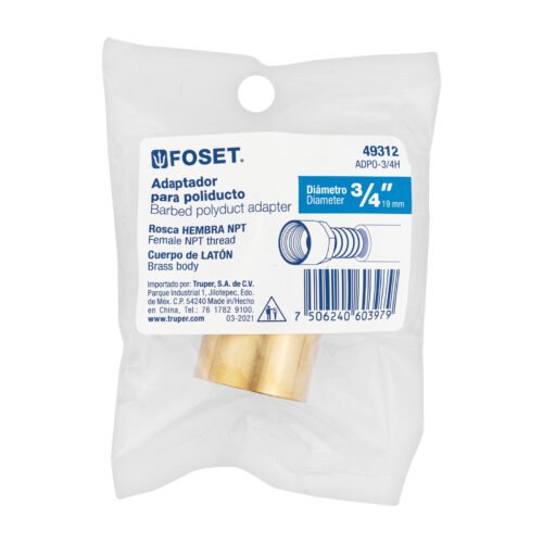 49312 - Adaptador hembra de latón 3/4" para poliducto, Foset