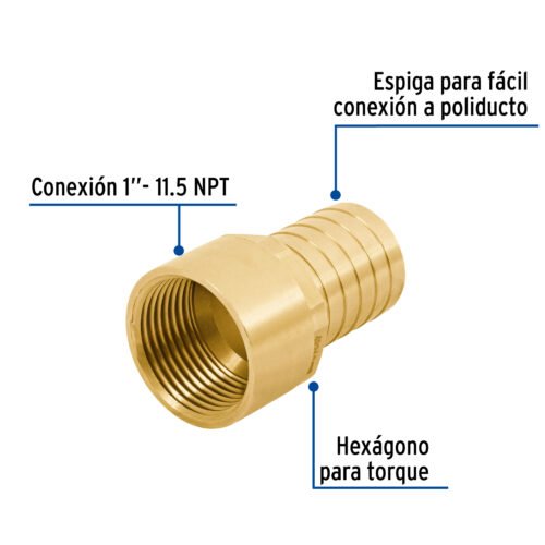 49313 - Adaptador hembra de latón 1" para poliducto, Foset