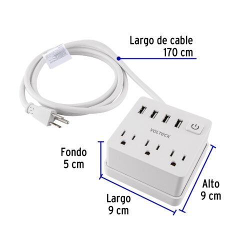 493222 49322 - Multicontacto 16 AWG doméstico 3 entradas 4 ptos USB, blanco