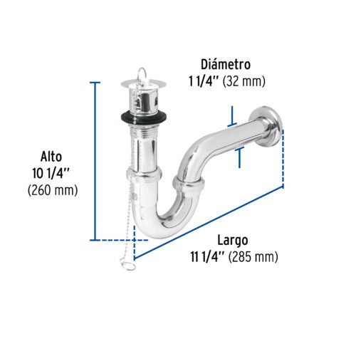 49335 - Céspol 1-1/4" c/contra, tapón y cadena, latón cromo,p/lavabo