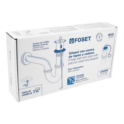 49335 - Céspol 1-1/4" c/contra, tapón y cadena, latón cromo,p/lavabo