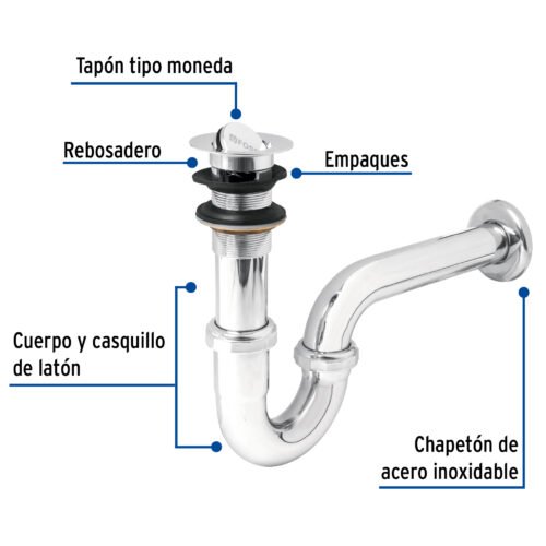49337 - Céspol 1-1/4", contra tipo moneda, latón cromo, para lavabo