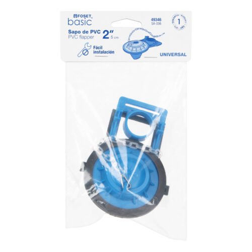 49346 - Sapo 2" para WC, PVC, azul, cadena plástica, Foset