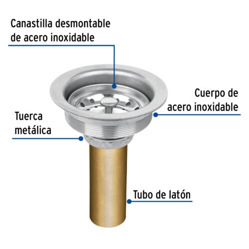 49352 - Contracanasta 3-1/2" inox, tubo latón, Foset