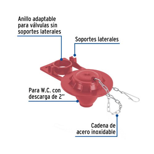 49362 - Sapo 2" para WC, silicona, rojo, cadena inox, Foset