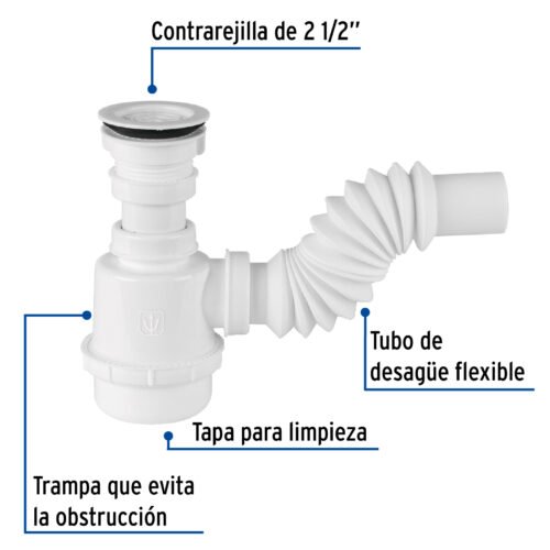 49371 - Céspol de bote 1 1/2", contra, polipropileno, para fregadero