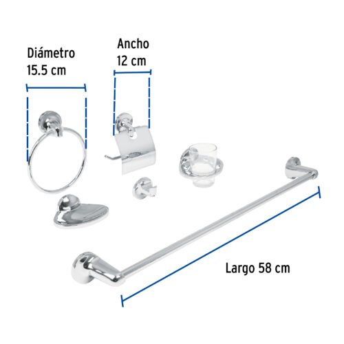49395 - Juego de 6 accesorios para baño metálicos, Foset Aqua