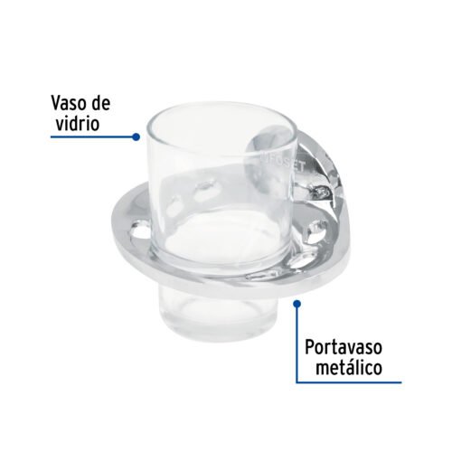 49398 - Portavaso cepillero metálico con vaso de vidrio, Foset Aqua