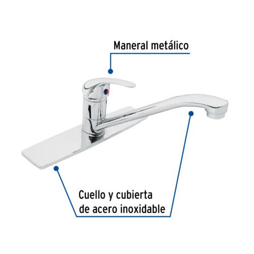 49407 - Monomando fregadero cromo, cuello recto, AQUA