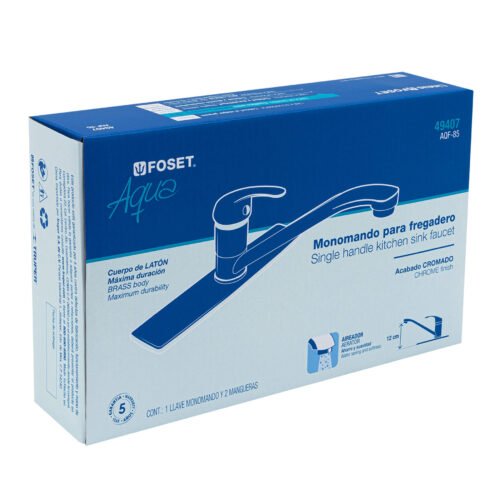 49407 - Monomando fregadero cromo, cuello recto, AQUA