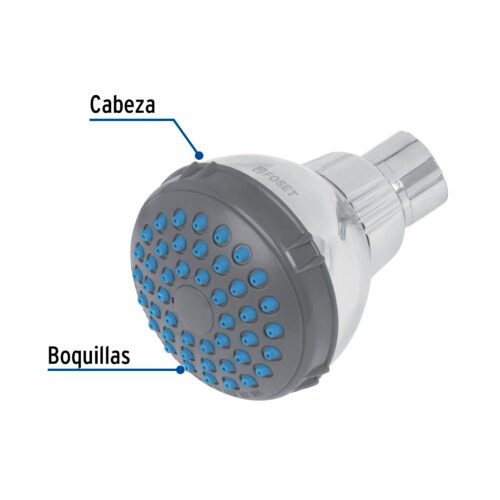 49412 - Regadera redonda de ABS 2-1/2" gris-cromo sin brazo, Basic