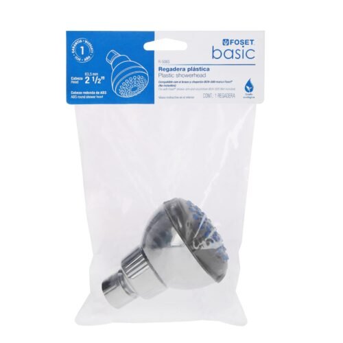 49412 - Regadera redonda de ABS 2-1/2" gris-cromo sin brazo, Basic