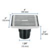 49428 - Resumidero cuadrado de acero inoxidable 4" x 4", Foset