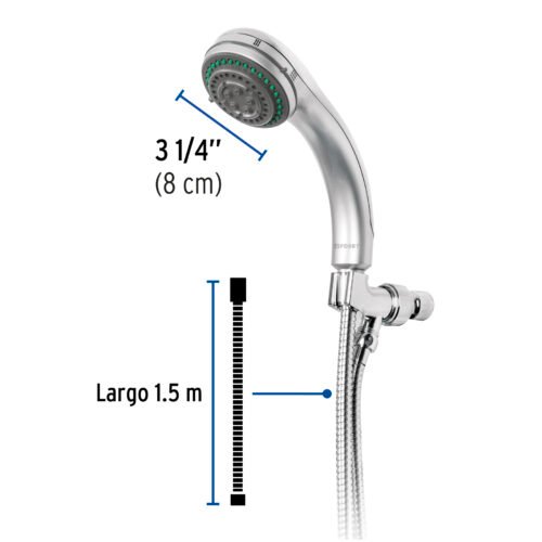49432 - Regadera de teléfono 3", 5 funciones con soporte, Foset Aqua