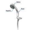 49432 - Regadera de teléfono 3", 5 funciones con soporte, Foset Aqua