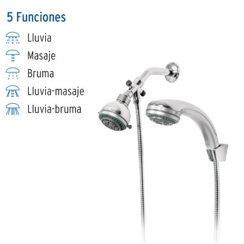 49433 - Regadera 3" con extensión tipo teléfono 5 funciones, Aqua