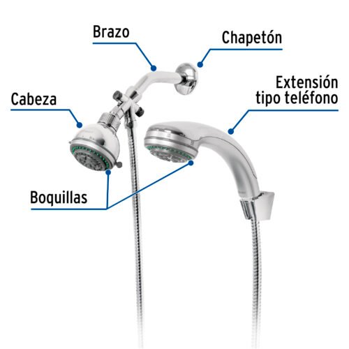 49433 - Regadera 3" con extensión tipo teléfono 5 funciones, Aqua