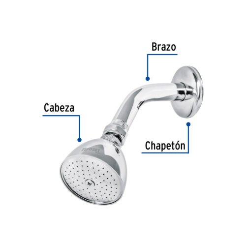49448 - Regadera cónica 2-1/2" brazo y chapetón de acero, Foset Aqua