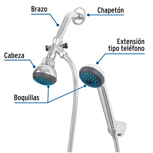 49450 - Regadera 2-1/2" con extensión tipo teléfono, Foset Basic