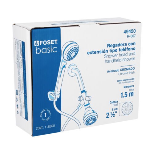 49450 - Regadera 2-1/2" con extensión tipo teléfono, Foset Basic