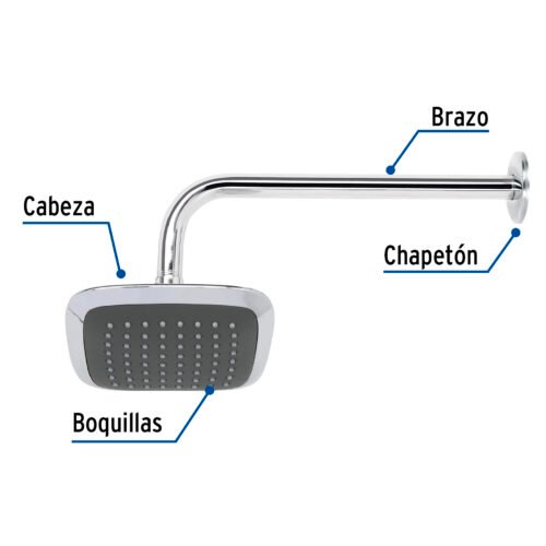 49451 - Regadera cuadrada plato ancho 6" brazo inox a muro, Aero