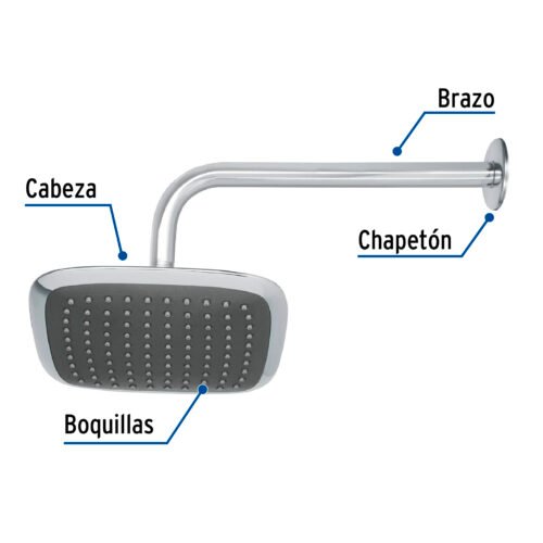 49452 - Regadera cuadrada plato ancho 8" brazo inox a muro, Aero