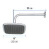 49452 - Regadera cuadrada plato ancho 8" brazo inox a muro, Aero