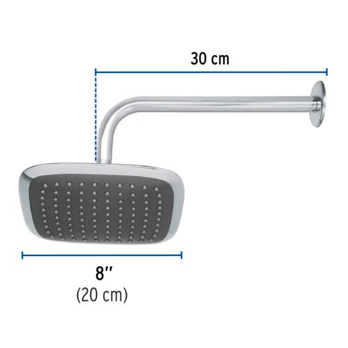 49452 - Regadera cuadrada plato ancho 8" brazo inox a muro, Aero