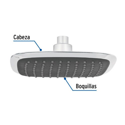 49453 - Regadera cuadrada plato ancho 8" gris-cromo, sin brazo, Aero