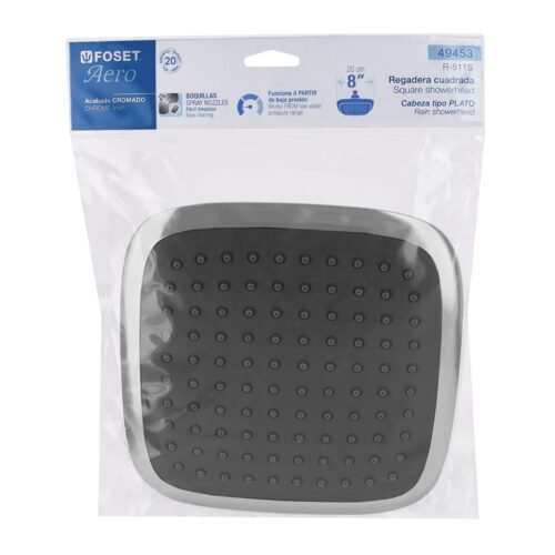 49453 - Regadera cuadrada plato ancho 8" gris-cromo, sin brazo, Aero