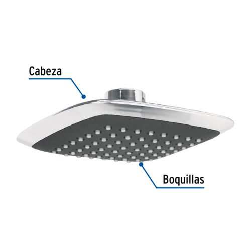 49454 - Regadera cuadrada plato ancho 6" gris-cromo, sin brazo, Aero