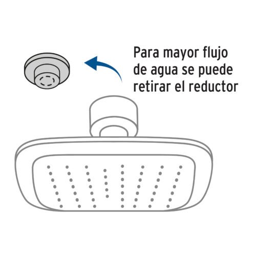 49454 - Regadera cuadrada plato ancho 6" gris-cromo, sin brazo, Aero