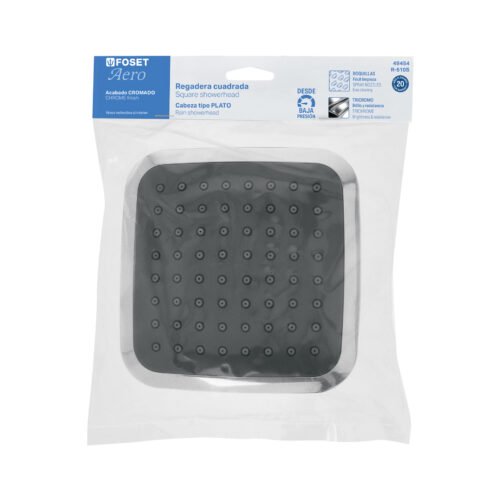 49454 - Regadera cuadrada plato ancho 6" gris-cromo, sin brazo, Aero