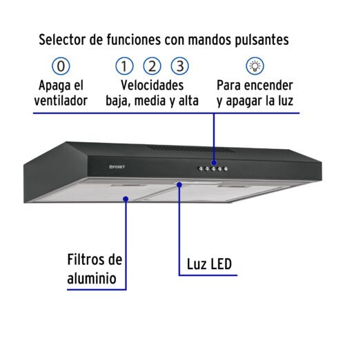 49488 - Campana extractora 60 cm, empotrable, negra, Foset
